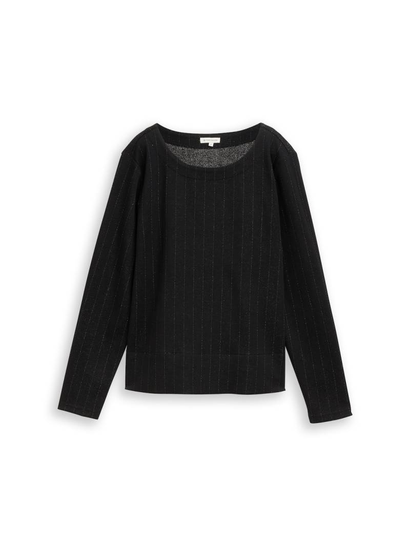 TOM TAILOR Damen Langarmshirt mit Glitzer-Effekt, grau, Nadelstreifen, Gr. L von Tom Tailor