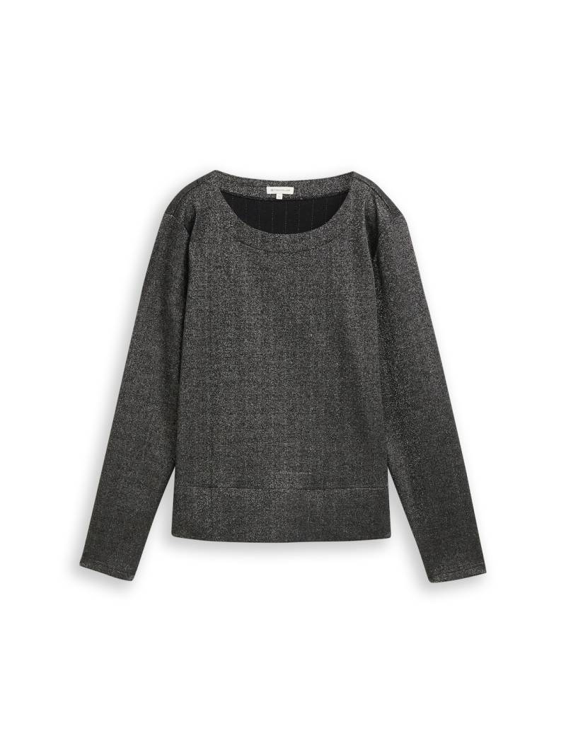 TOM TAILOR Damen Langarmshirt mit Glitzer-Effekt, schwarz, Uni, Gr. M von Tom Tailor