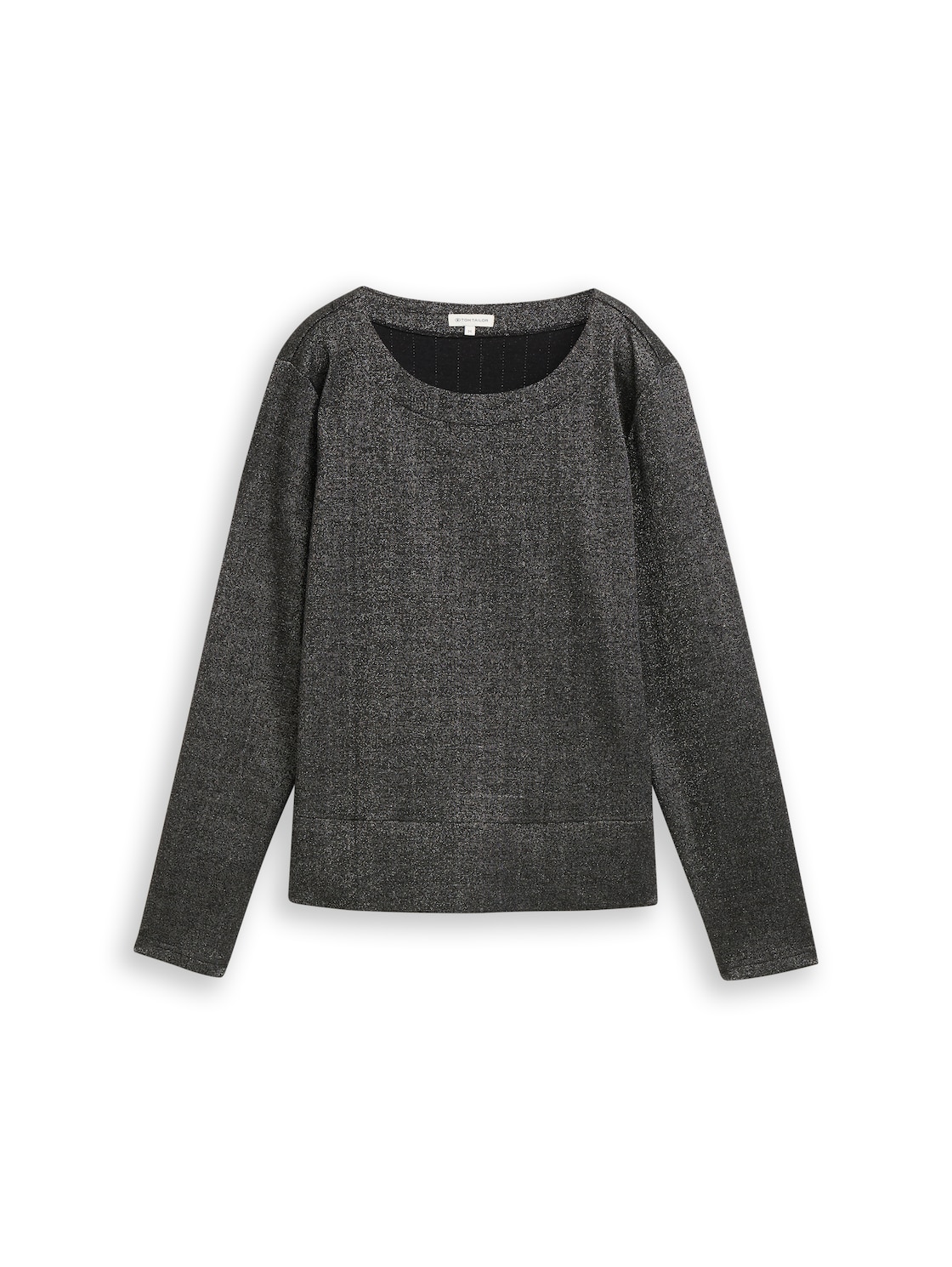 TOM TAILOR Damen Langarmshirt mit Glitzer-Effekt, schwarz, Uni, Gr. XXXL von Tom Tailor