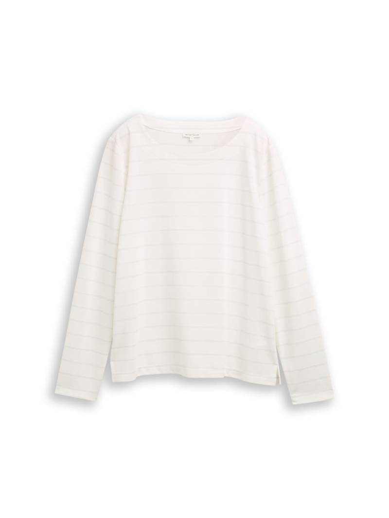 TOM TAILOR Damen Langarmshirt mit Glitzer-Streifenmuster, weiß, Gestreift, Gr. XXXL von Tom Tailor