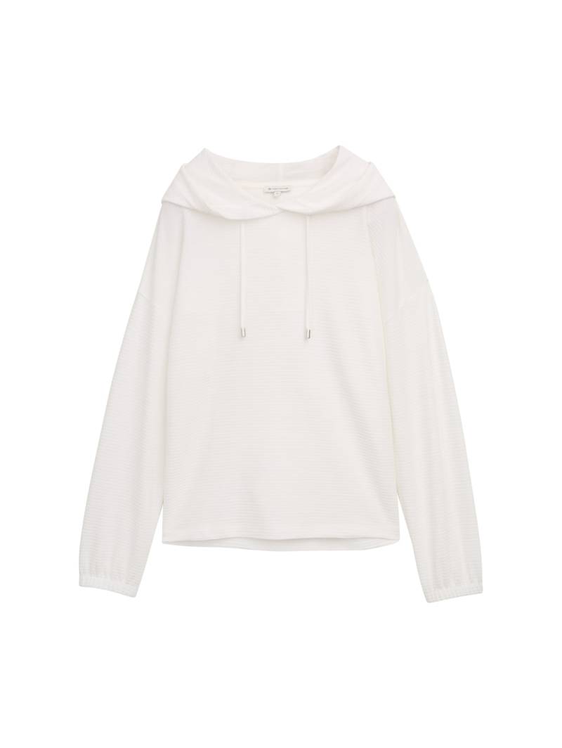 TOM TAILOR Damen Langarmshirt mit Kapuze, weiß, Uni, Gr. M von Tom Tailor