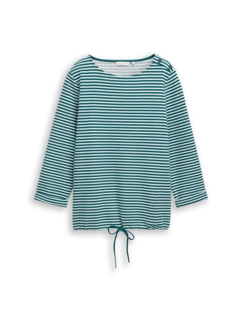 TOM TAILOR Damen Langarmshirt mit Knopf-Details, grün, Gestreift, Gr. XS von Tom Tailor