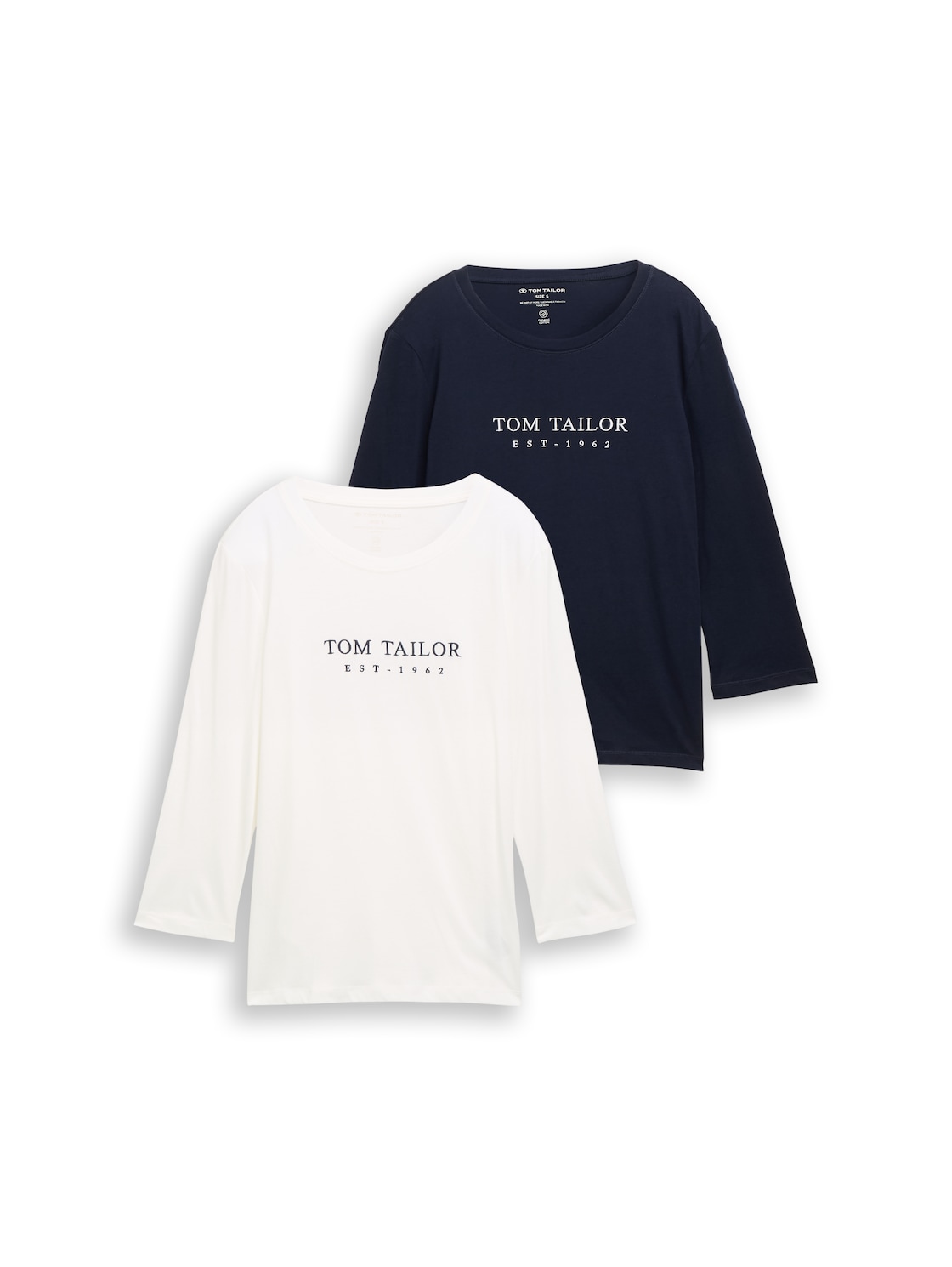 TOM TAILOR Damen Langarmshirt mit Logo Stickerei im 2er-Pack, blau, Uni, Gr. L von Tom Tailor
