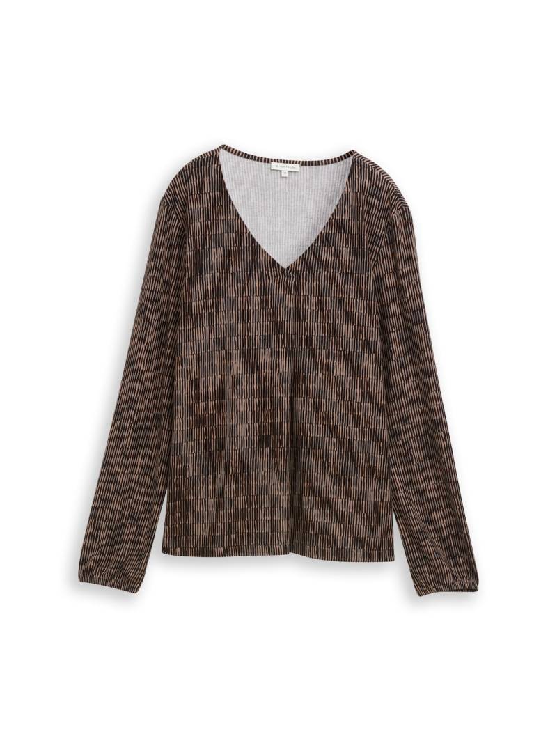 TOM TAILOR Damen Langarmshirt mit Muster, beige, Gemustert, Gr. XXL von Tom Tailor