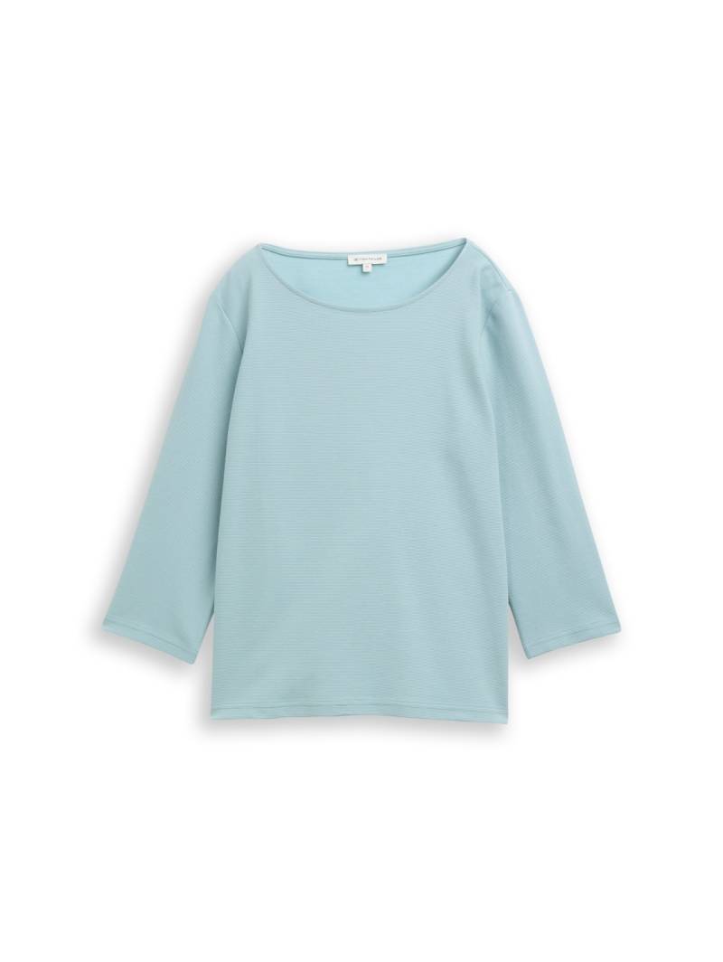 TOM TAILOR Damen Langarmshirt mit Ottoman-Struktur, grün, Uni, Gr. L von Tom Tailor