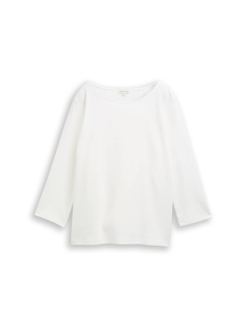 TOM TAILOR Damen Langarmshirt mit Ottoman-Struktur, weiß, Uni, Gr. M von Tom Tailor