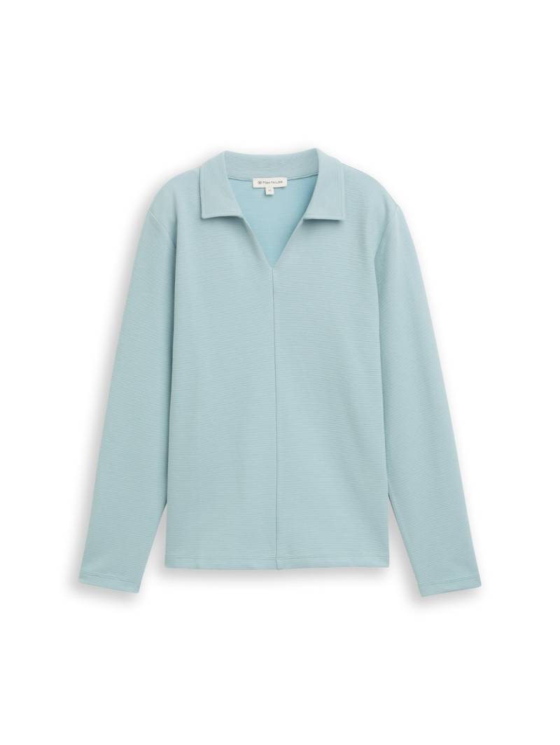 TOM TAILOR Damen Langarmshirt mit Polokragen, grün, Uni, Gr. XS von Tom Tailor