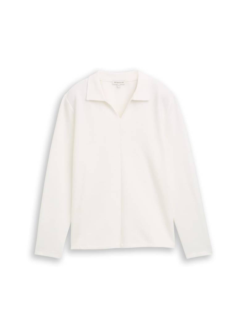 TOM TAILOR Damen Langarmshirt mit Polokragen, weiß, Uni, Gr. S von Tom Tailor
