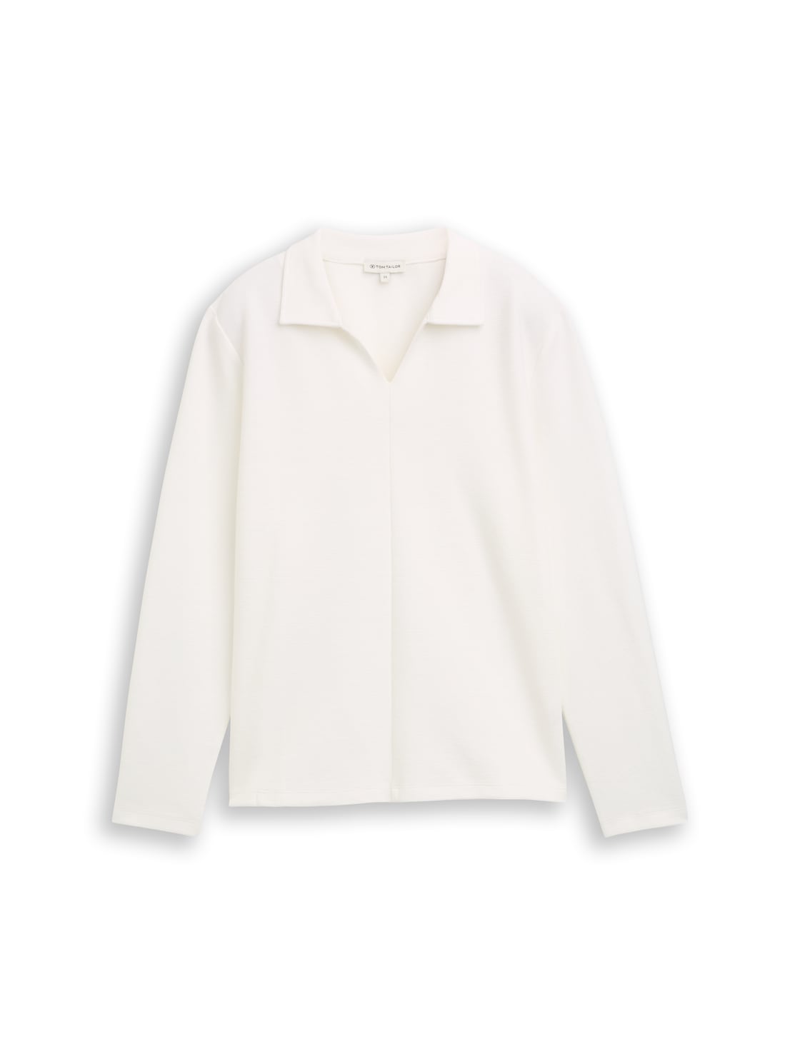 TOM TAILOR Damen Langarmshirt mit Polokragen, weiß, Uni, Gr. XL von Tom Tailor