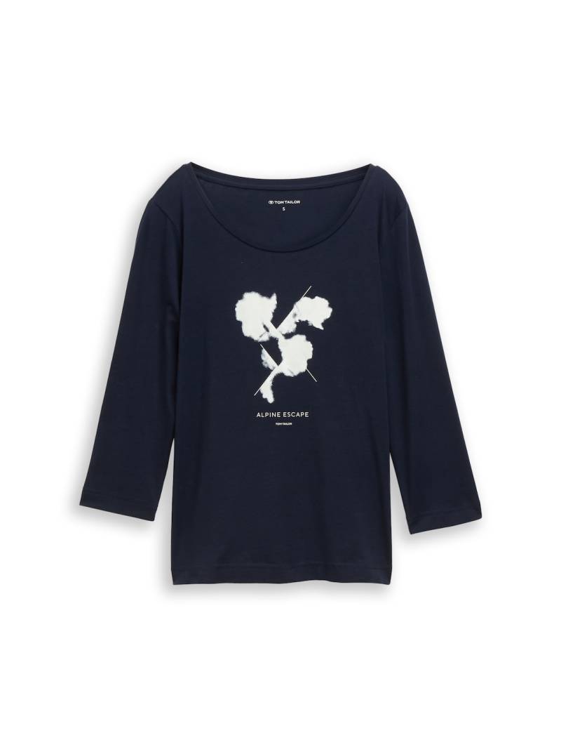 TOM TAILOR Damen Langarmshirt mit Print, blau, Uni, Gr. S von Tom Tailor