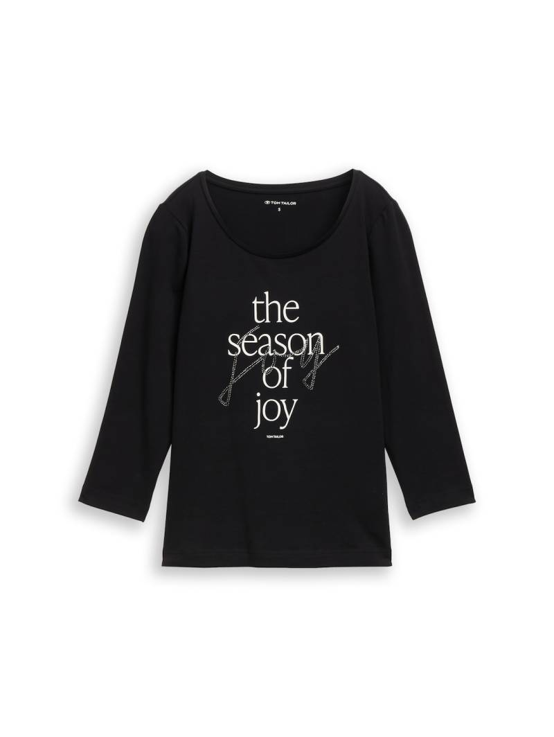 TOM TAILOR Damen Langarmshirt mit Print, schwarz, Uni, Gr. XXXL von Tom Tailor