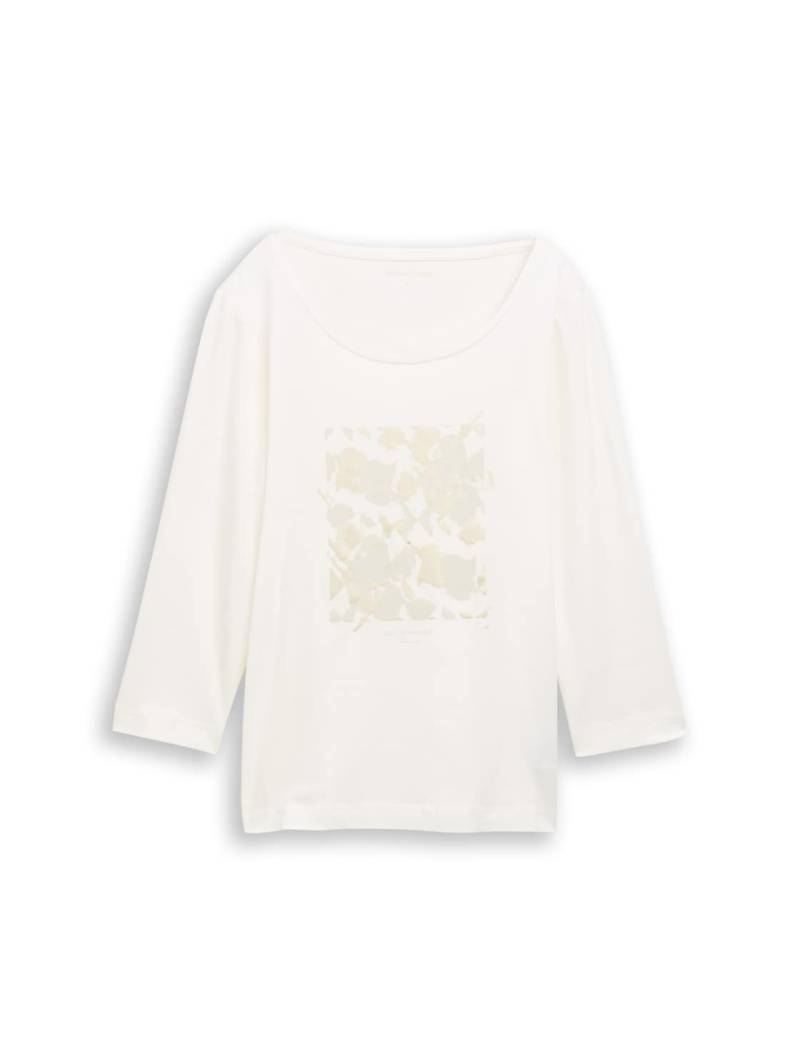TOM TAILOR Damen Langarmshirt mit Print, weiß, Uni, Gr. L von Tom Tailor