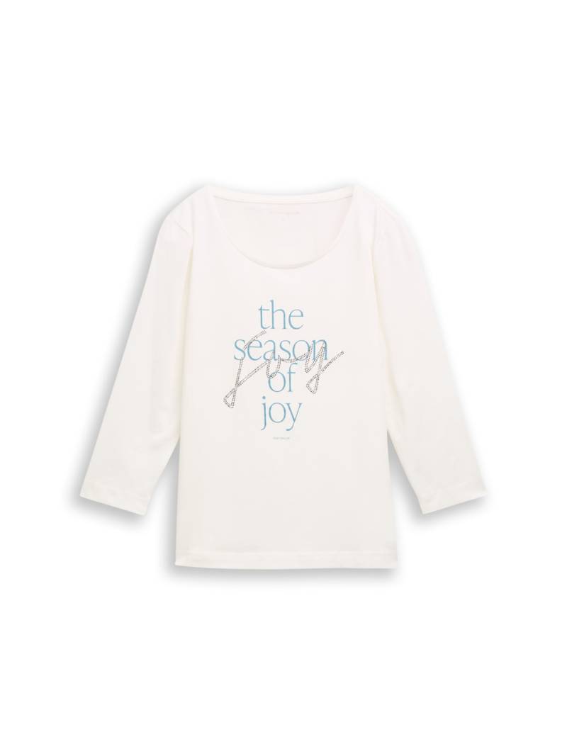 TOM TAILOR Damen Langarmshirt mit Print, weiß, Uni, Gr. XS von Tom Tailor