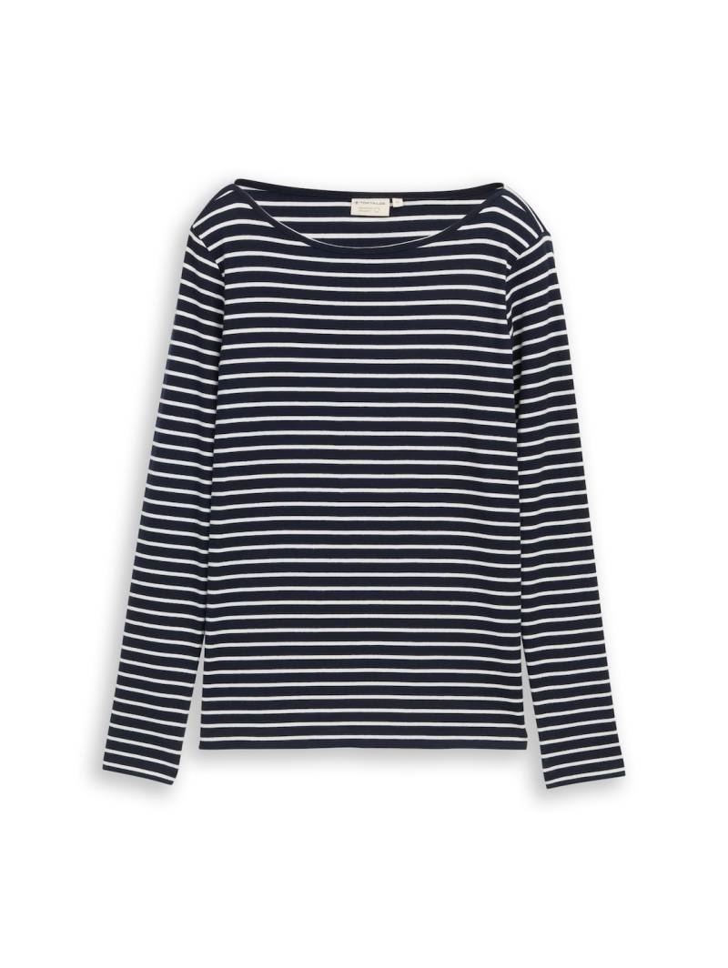 TOM TAILOR Damen Langarmshirt mit Streifenmuster, blau, Gestreift, Gr. M von Tom Tailor