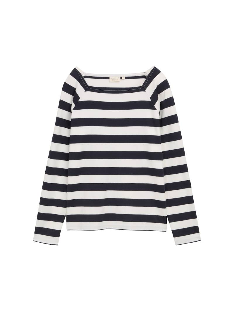 TOM TAILOR Damen Langarmshirt mit Streifenmuster, blau, Gestreift, Gr. M von Tom Tailor