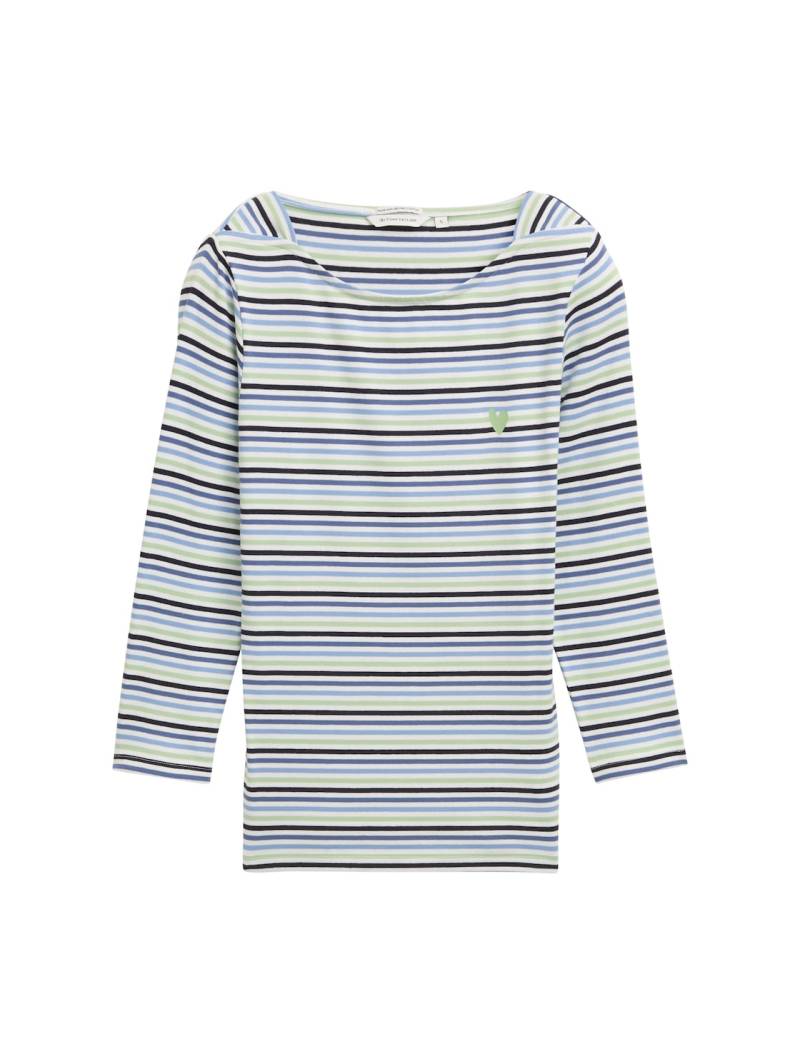 TOM TAILOR Damen Langarmshirt mit Streifenmuster, blau, Gestreift, Gr. XS von Tom Tailor