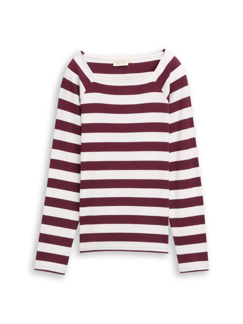 TOM TAILOR Damen Langarmshirt mit Streifenmuster, rot, Gestreift, Gr. XXL von Tom Tailor
