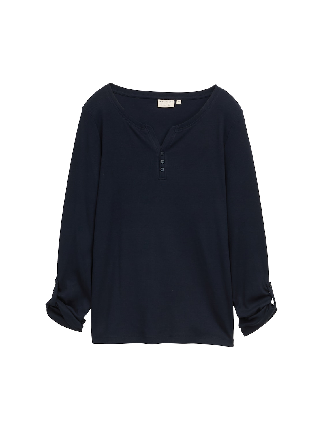 TOM TAILOR Damen Langarmshirt mit Turn-Up-Funktion, blau, Uni, Gr. L von Tom Tailor