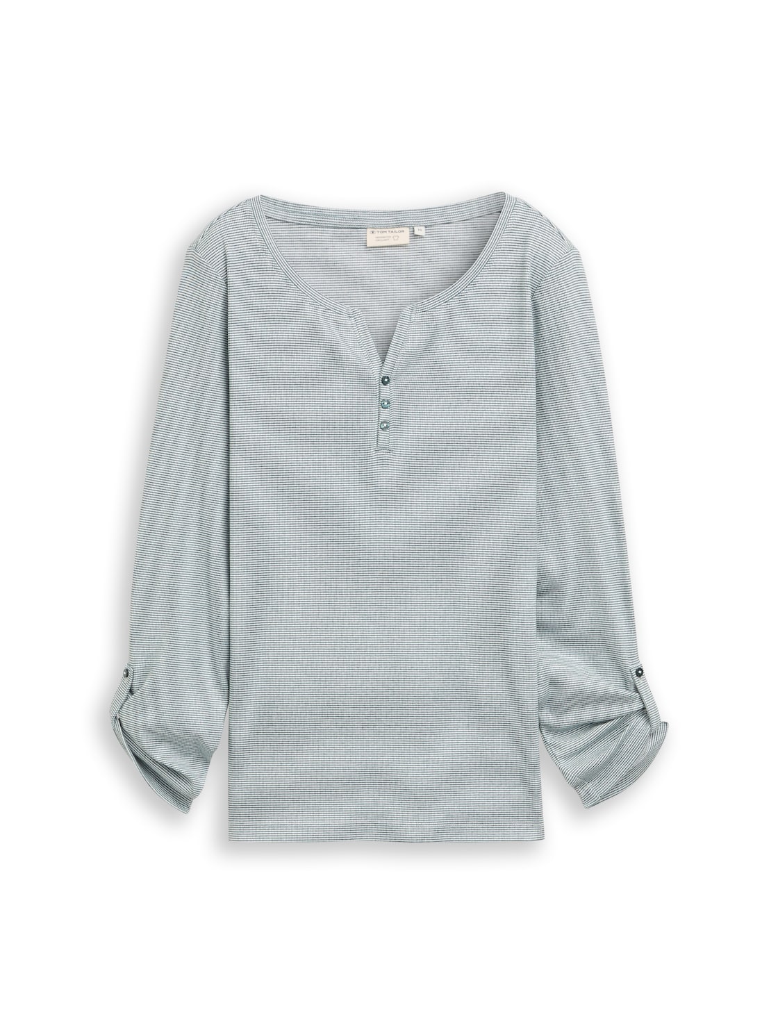 TOM TAILOR Damen Langarmshirt mit Turn-Up-Funktion, grün, Gestreift, Gr. S von Tom Tailor