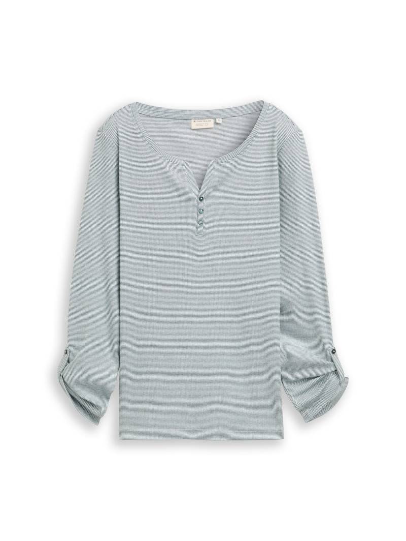 TOM TAILOR Damen Langarmshirt mit Turn-Up-Funktion, grün, Gestreift, Gr. XXXL von Tom Tailor