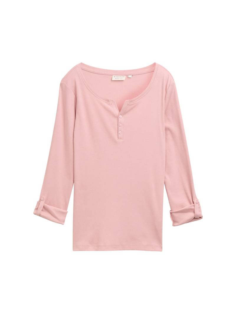 TOM TAILOR Damen Langarmshirt mit Turn-Up-Funktion, rosa, Uni, Gr. L von Tom Tailor