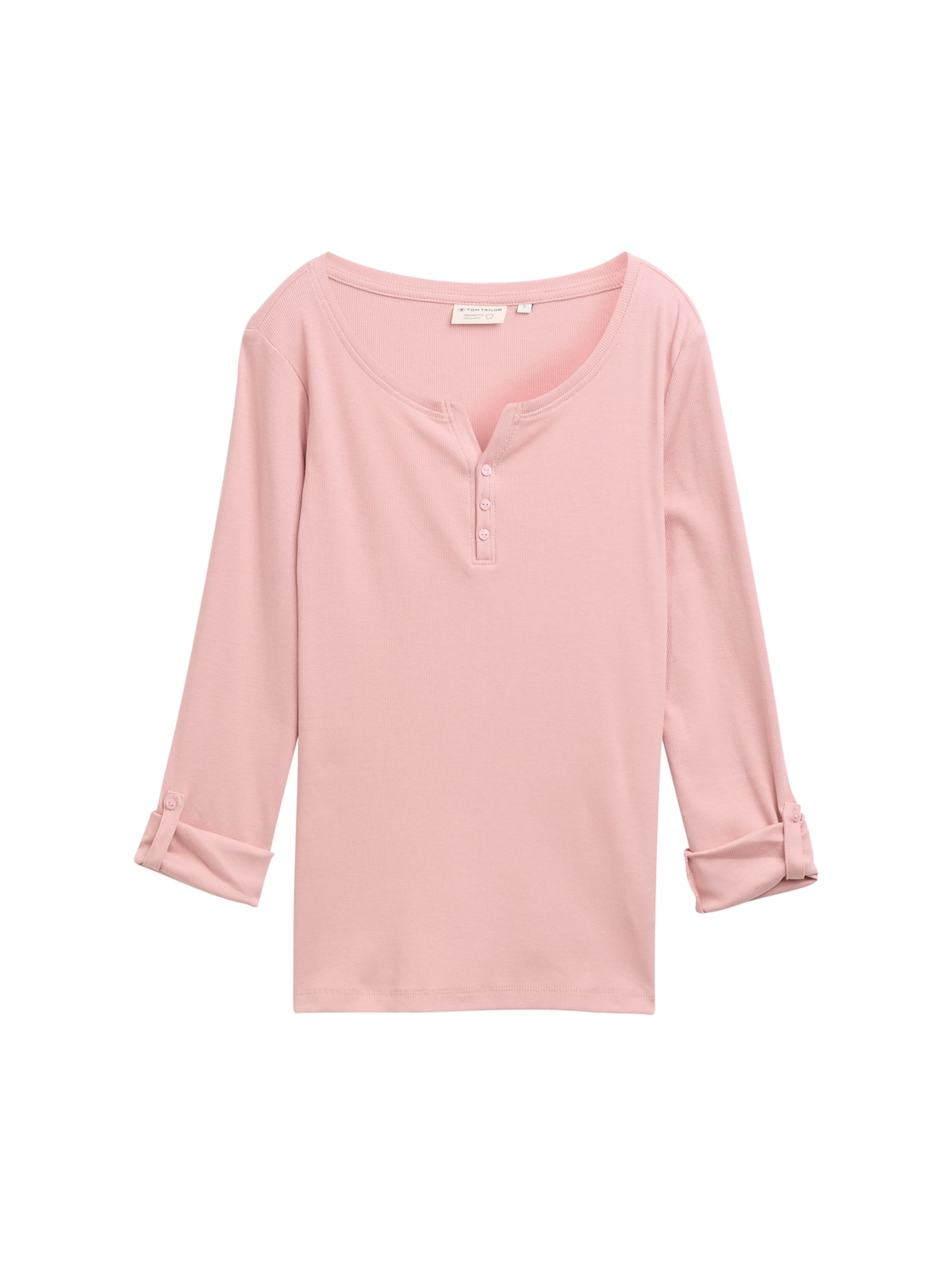 TOM TAILOR Damen Langarmshirt mit Turn-Up-Funktion, rosa, Uni, Gr. XXXL von Tom Tailor