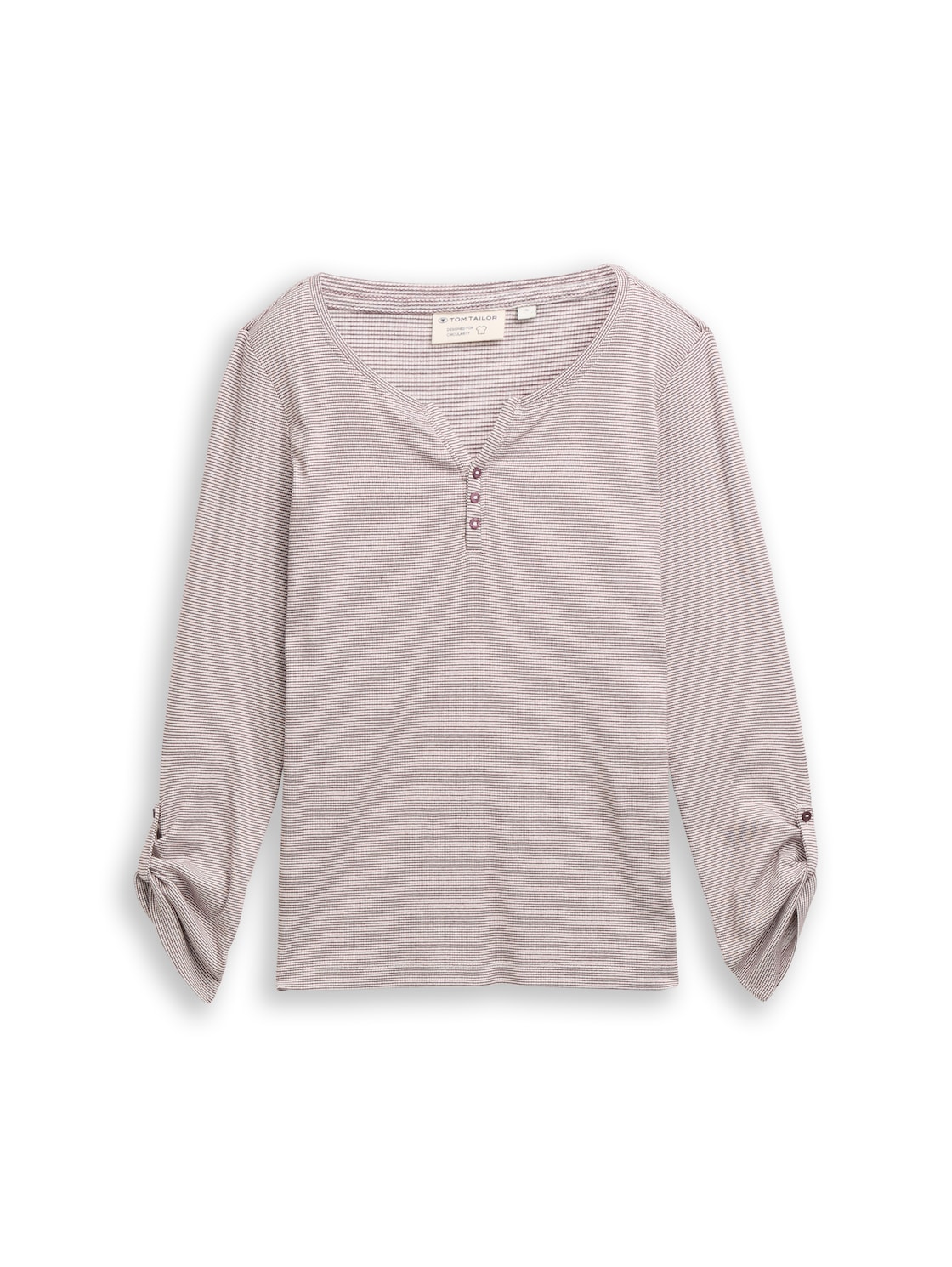TOM TAILOR Damen Langarmshirt mit Turn-Up-Funktion, rot, Gestreift, Gr. L von Tom Tailor