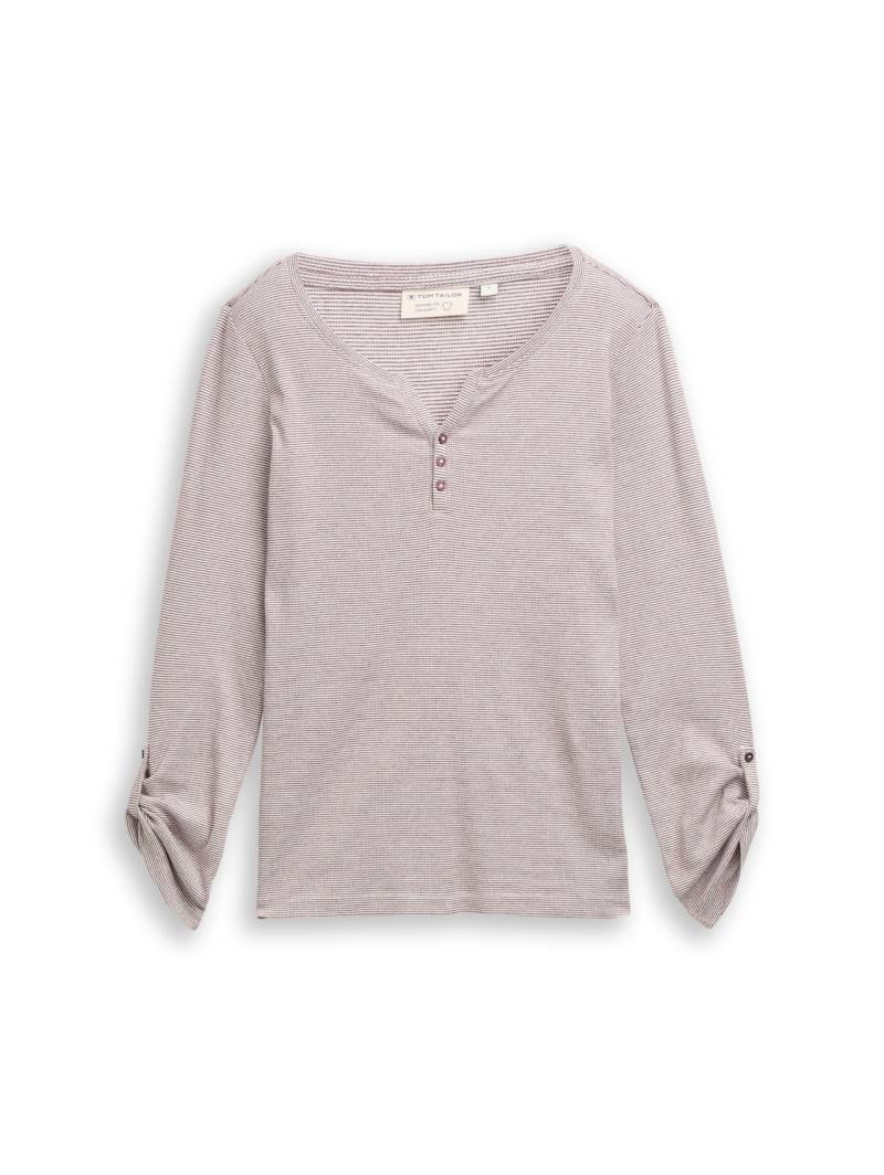 TOM TAILOR Damen Langarmshirt mit Turn-Up-Funktion, rot, Gestreift, Gr. XXL von Tom Tailor