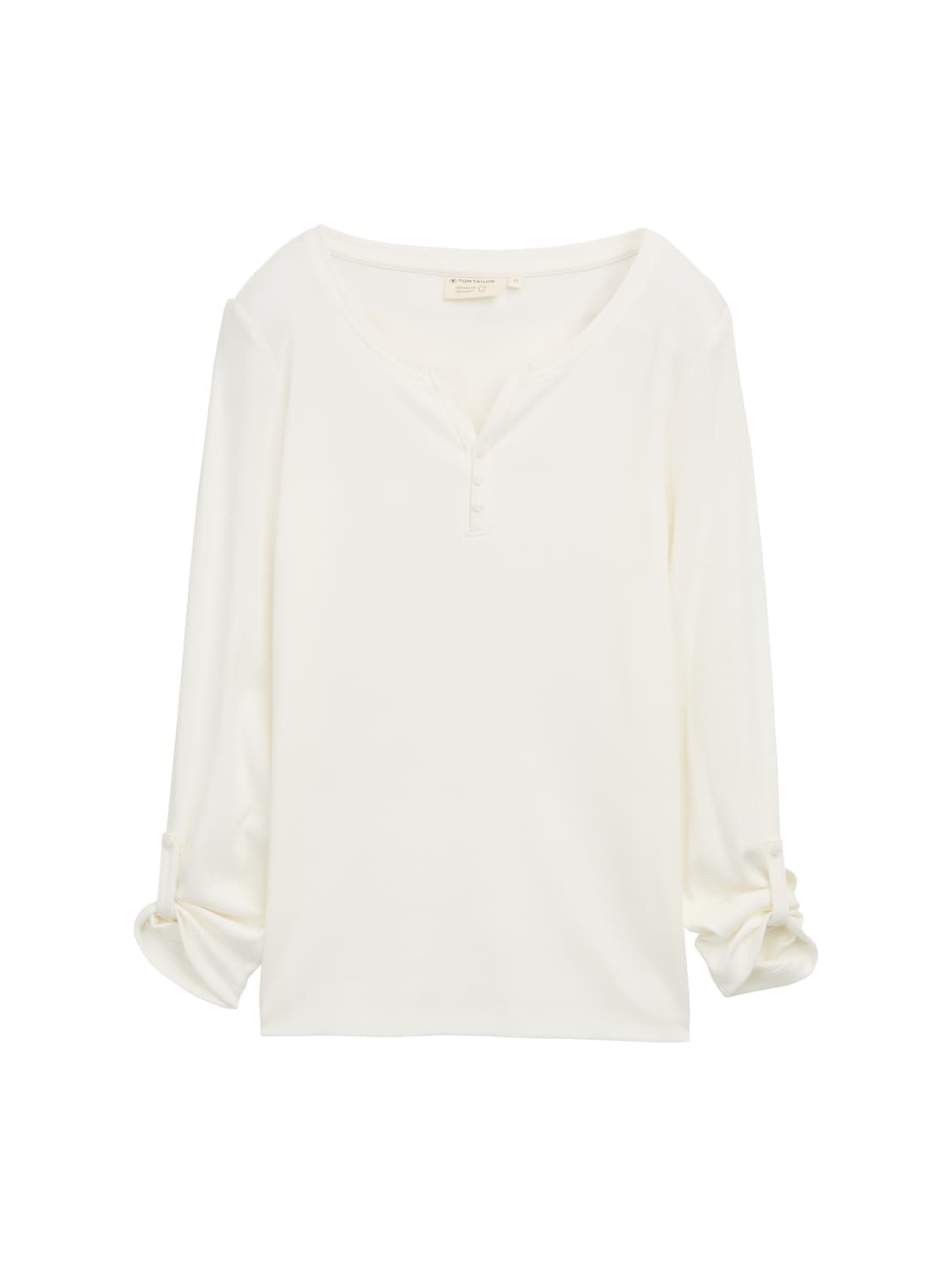 TOM TAILOR Damen Langarmshirt mit Turn-Up-Funktion, weiß, Uni, Gr. XXL von Tom Tailor