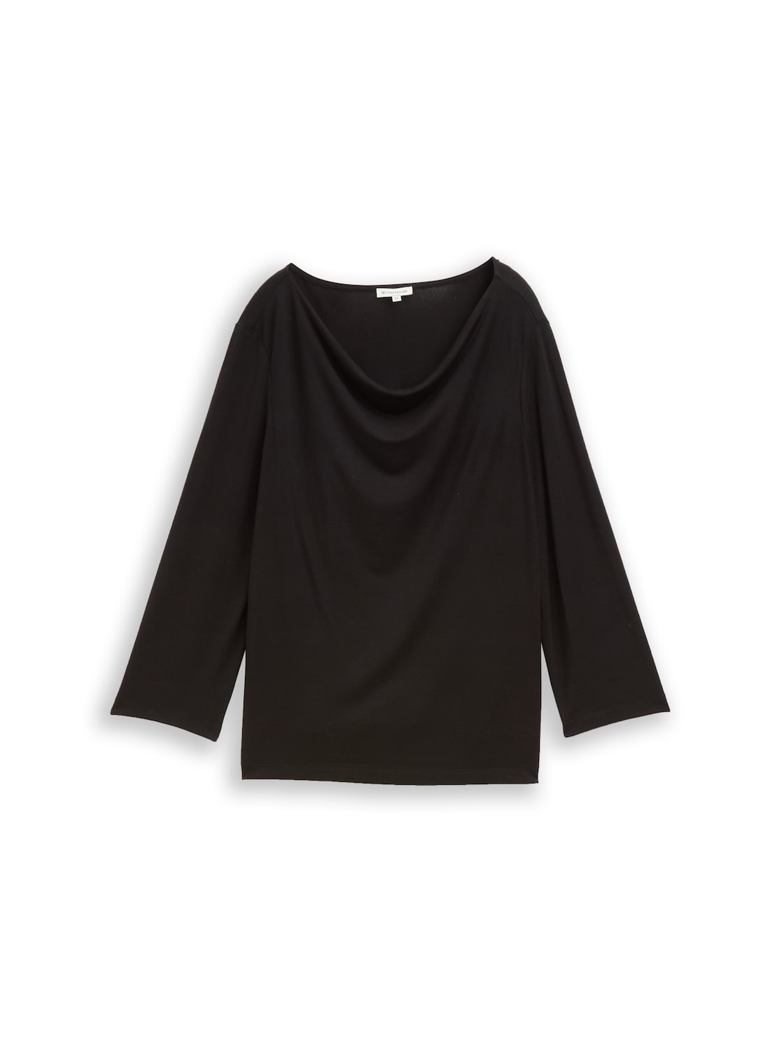 TOM TAILOR Damen Langarmshirt mit Wasserfallkragen, schwarz, Uni, Gr. S von Tom Tailor