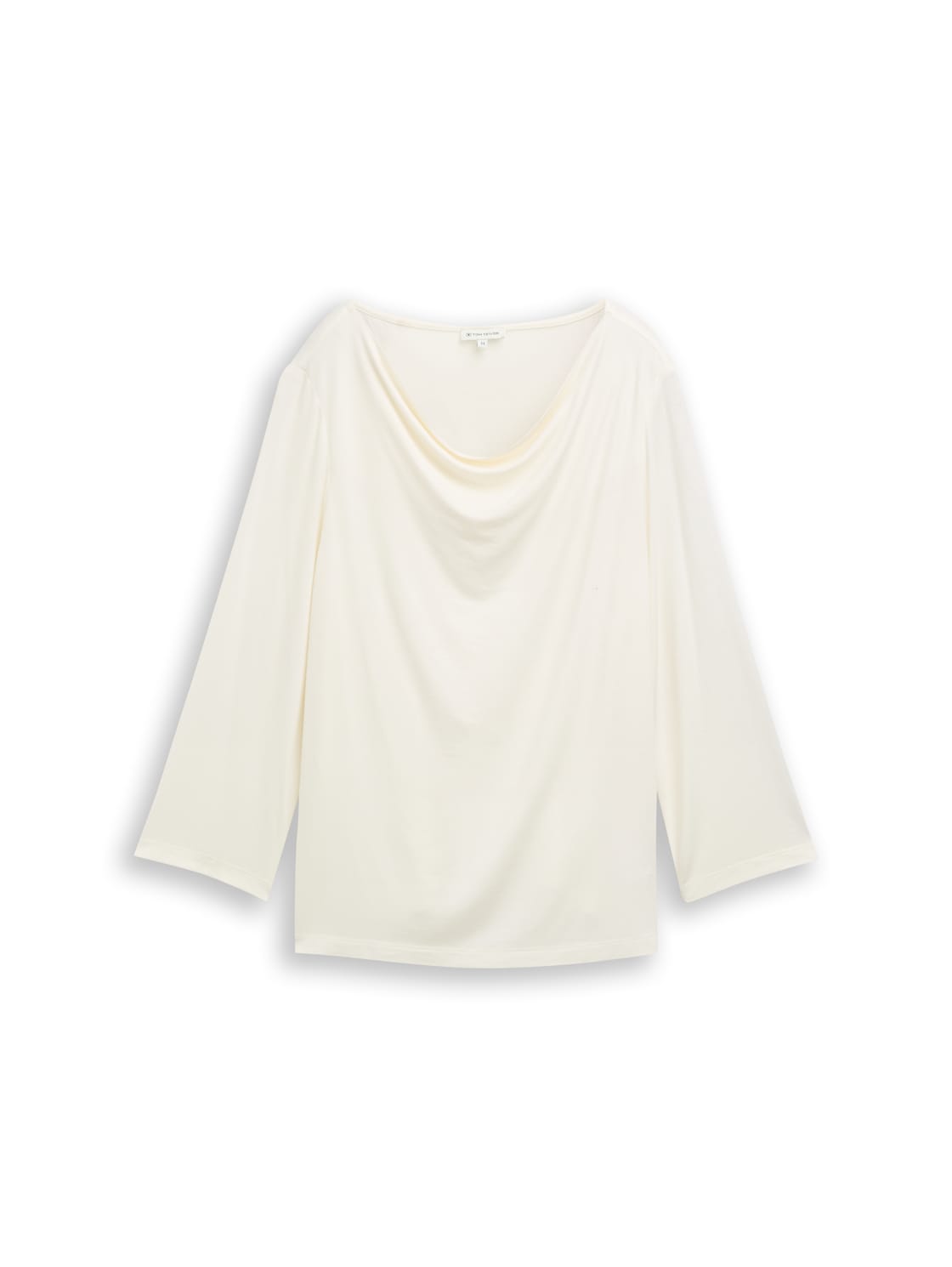 TOM TAILOR Damen Langarmshirt mit Wasserfallkragen, weiß, Uni, Gr. S von Tom Tailor