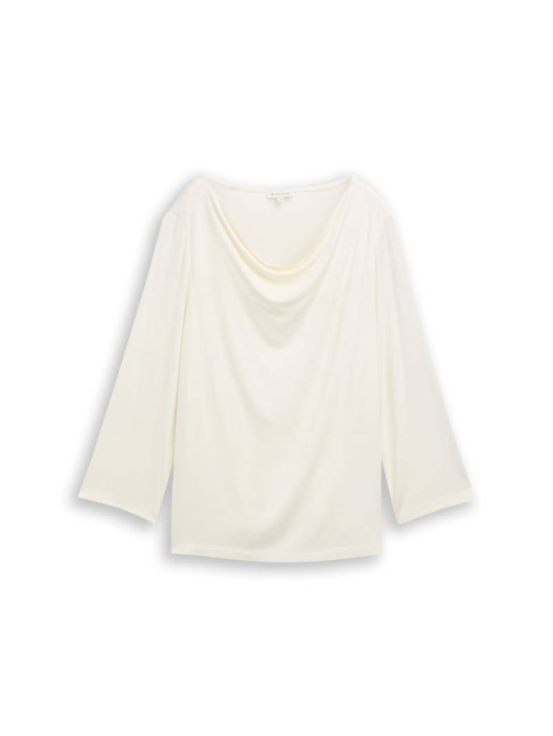 TOM TAILOR Damen Langarmshirt mit Wasserfallkragen, weiß, Uni, Gr. XXL von Tom Tailor