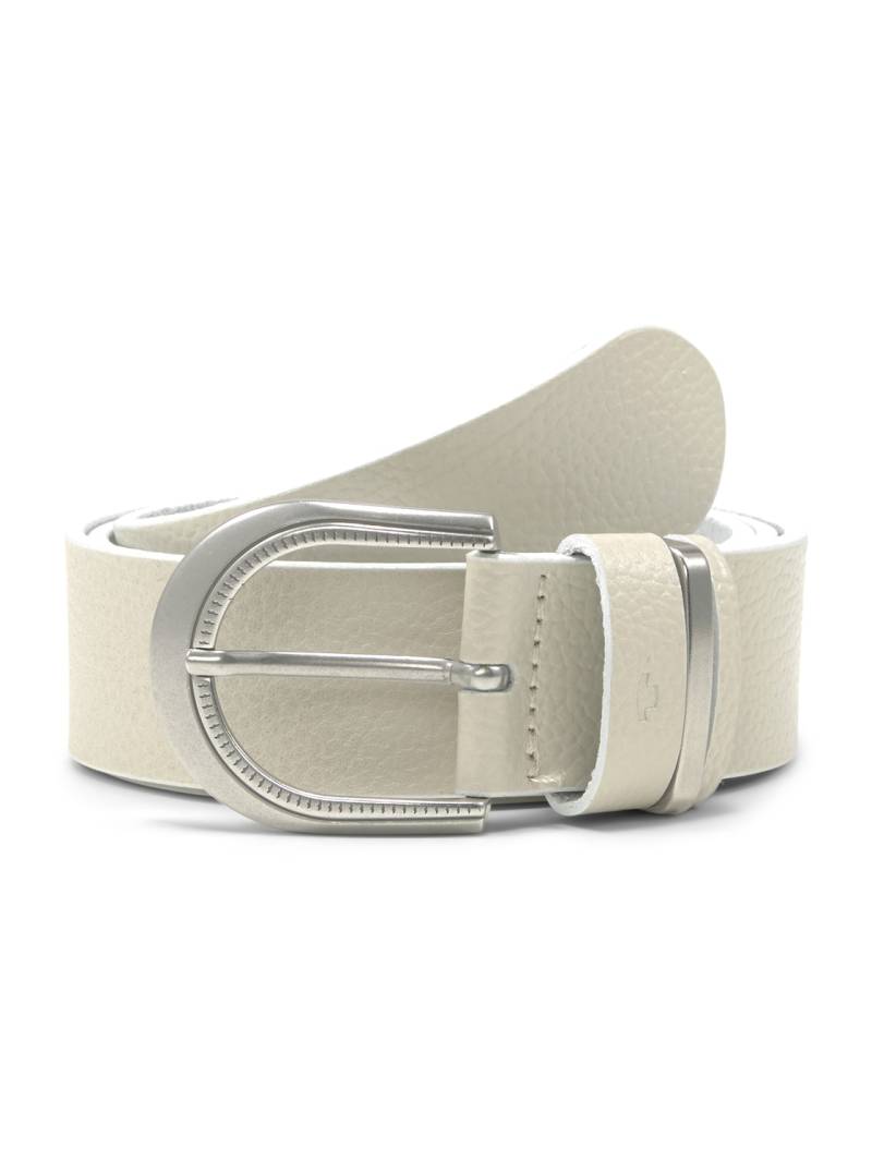 TOM TAILOR Damen TTSANDRA Ledergürtel mit abgerundeter Dornschließe, grau, Logo Print, Gr. 95 von Tom Tailor