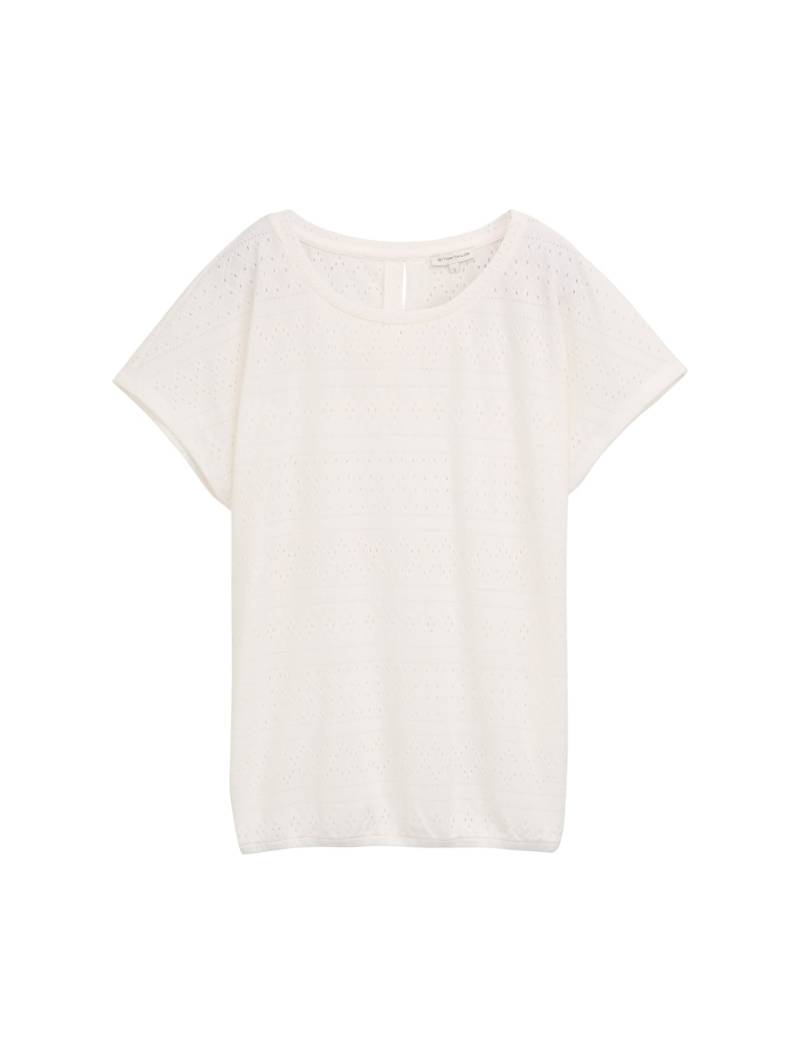 TOM TAILOR Damen Loose Fit Ajour T-Shirt, weiß, Uni, Gr. L von Tom Tailor