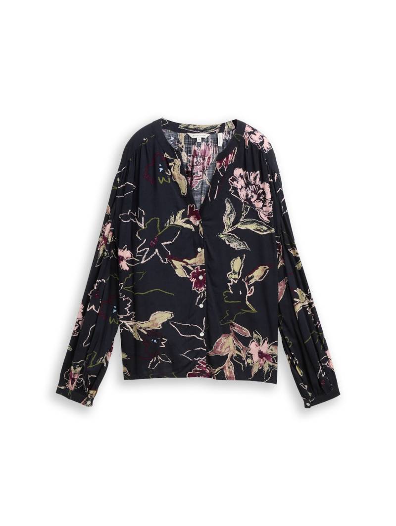 TOM TAILOR Damen Loose Fit Bluse mit Muster, blau, Geblümt, Gr. 40 von Tom Tailor