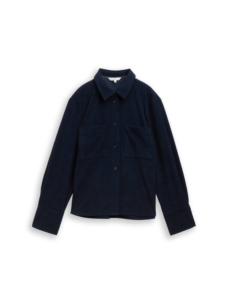 TOM TAILOR Damen Loose Fit Cordbluse, blau, Uni, Gr. 44 von Tom Tailor
