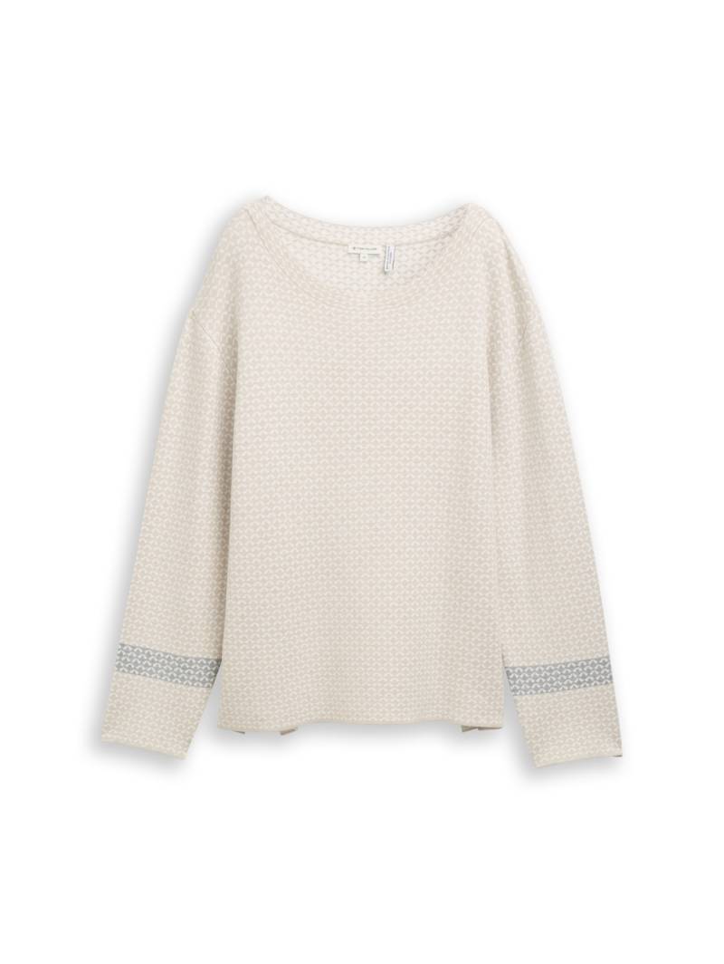 TOM TAILOR Damen Loose Fit Jacquard Strickpullover, beige, Gemustert, Gr. M von Tom Tailor