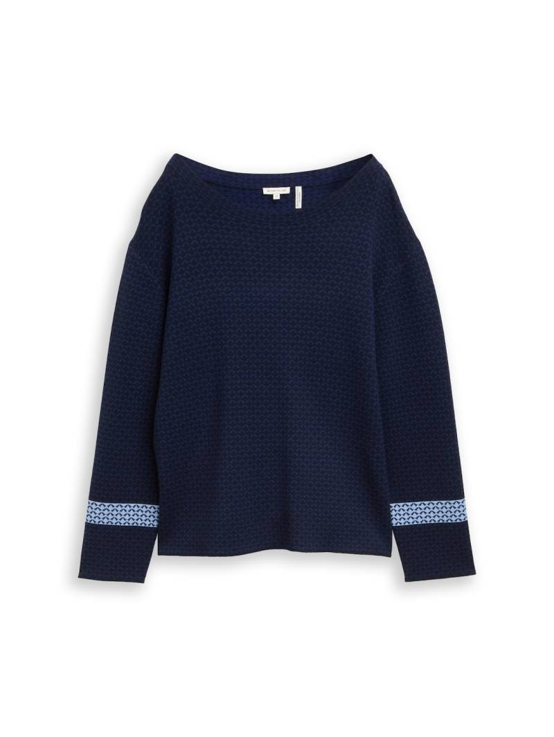 TOM TAILOR Damen Loose Fit Jacquard Strickpullover, blau, Gemustert, Gr. M von Tom Tailor