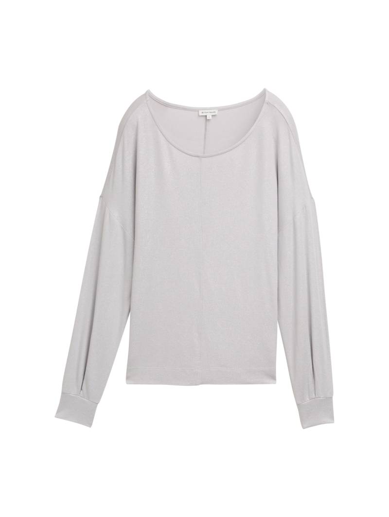 TOM TAILOR Damen Loose Fit Langarmshirt, grau, Uni, Gr. L von Tom Tailor