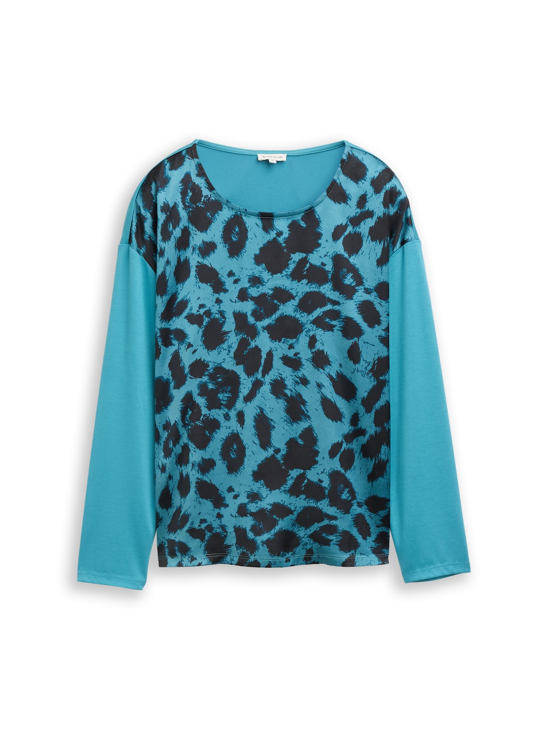 TOM TAILOR Damen Loose Fit Langarmshirt mit Leo-Print, blau, Animalprint, Gr. XXXL von Tom Tailor
