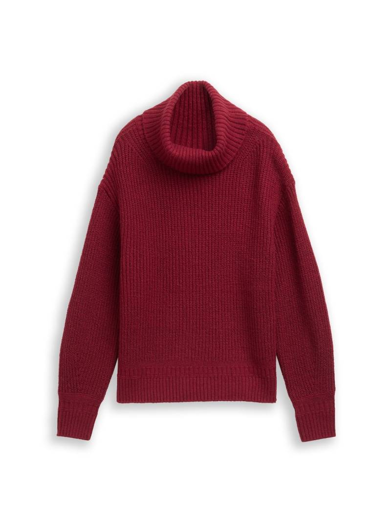 TOM TAILOR Damen Loose Fit Rollkragenpullover, rot, Meliert, Gr. XXL von Tom Tailor