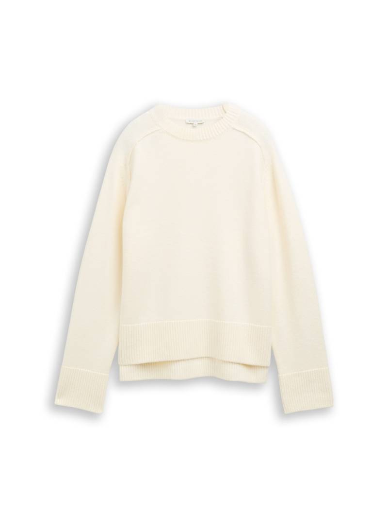 TOM TAILOR Damen Loose Fit Strickpullover, weiß, Uni, Gr. L von Tom Tailor