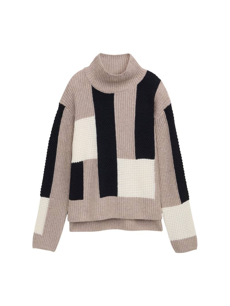 TOM TAILOR Damen Loose Fit Strickpullover mit Colour Blocking, blau, Colour Blocking, Gr. XXL von Tom Tailor