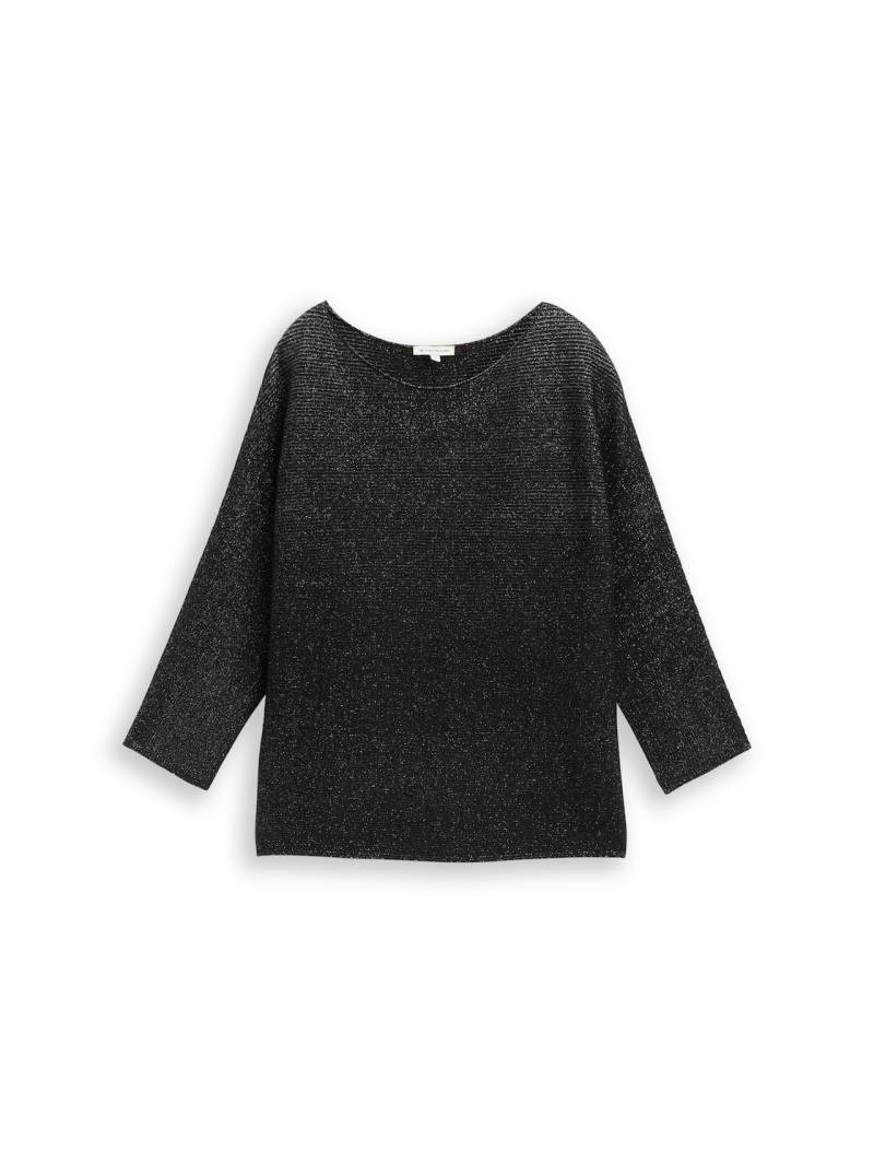 TOM TAILOR Damen Loose Fit Strickpullover mit Glitzer-Effekt, schwarz, Uni, Gr. M von Tom Tailor
