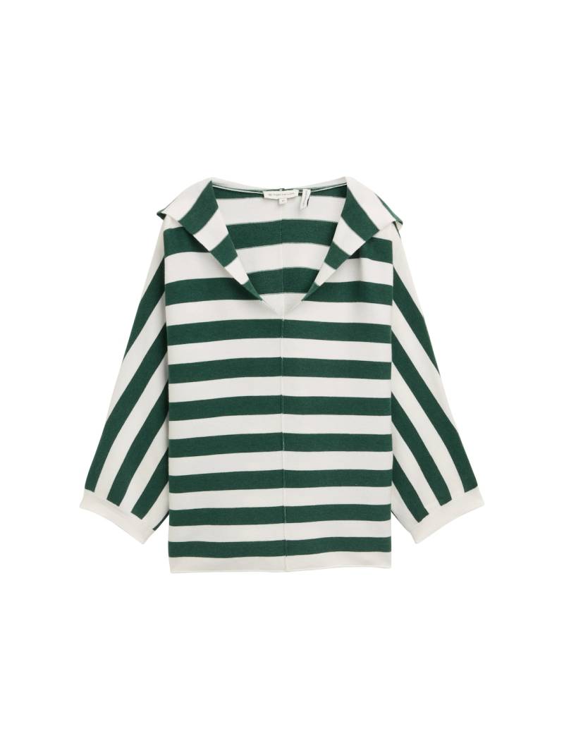 TOM TAILOR Damen Loose Fit Strickpullover mit Kapuze, grün, Gestreift, Gr. XL von Tom Tailor