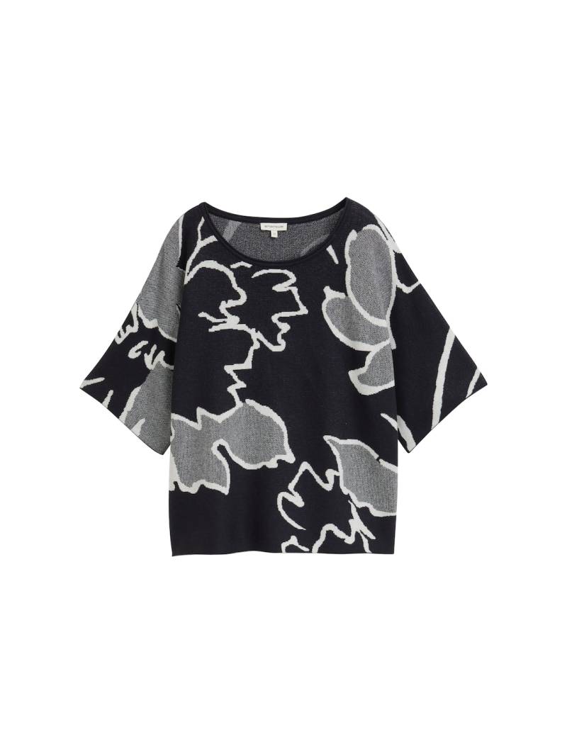 TOM TAILOR Damen Loose Fit Strickpullover mit Muster, grün, Geblümt, Gr. S von Tom Tailor