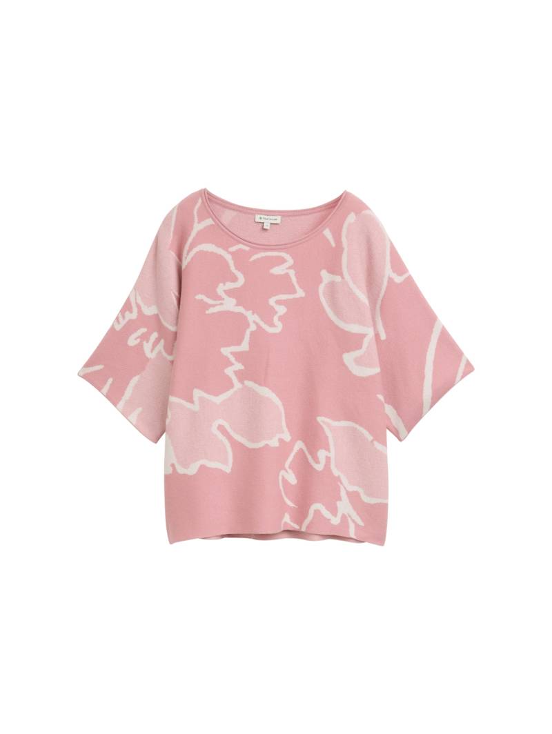 TOM TAILOR Damen Loose Fit Strickpullover mit Muster, lila, Geblümt, Gr. XXXL von Tom Tailor