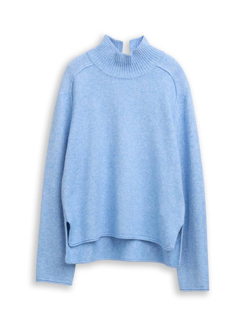 TOM TAILOR Damen Loose Fit Strickpullover mit Stehkragen, blau, Meliert, Gr. XXL von Tom Tailor