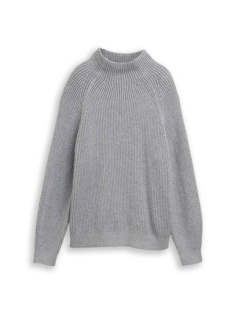 TOM TAILOR Damen Loose Fit Strickpullover mit Stehkragen, grau, Meliert, Gr. XXL von Tom Tailor