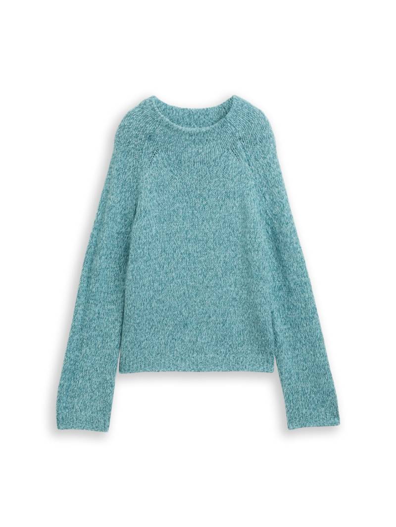 TOM TAILOR Damen Loose Fit Strickpullover mit Wollanteil, blau, Meliert, Gr. L von Tom Tailor